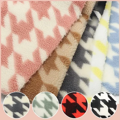 Houndstooth Print Vlna Sherpa Fabric