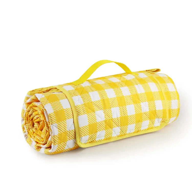 100% polyester žlutá kostkovaná pikniková deka