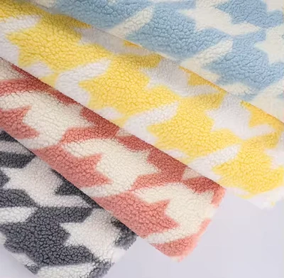 Houndstooth Sherpa Lamb Fur Fleece tkanina